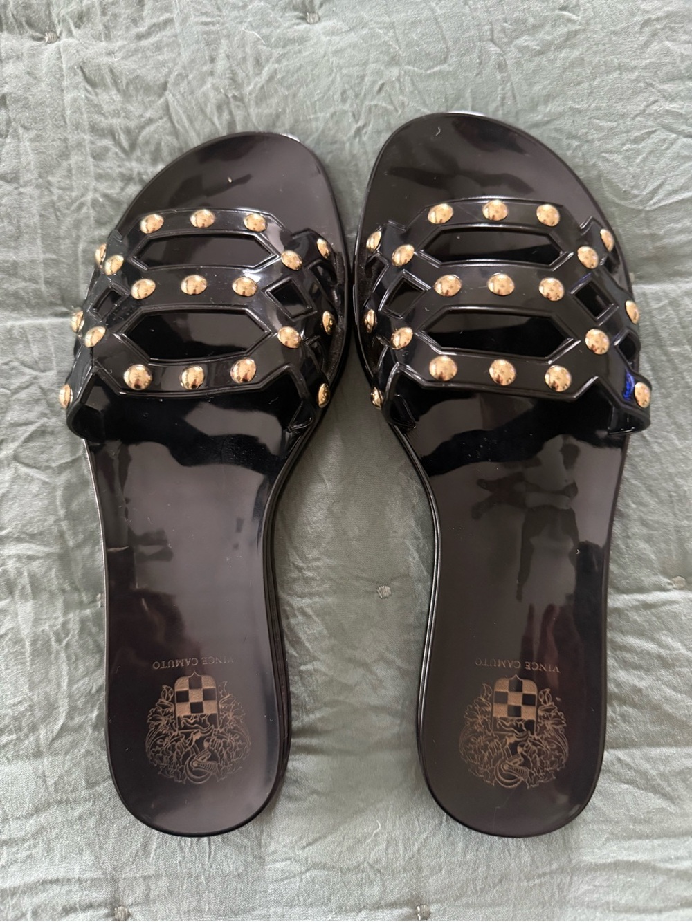 Vince Camuto Black & Gold Jelly Slides